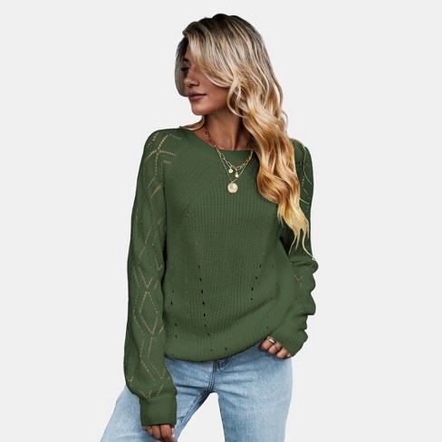 Women's Cutout Raglan Long Sleeve Sweater - Cupshe-xs-olive Green : Target