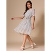 INSPIRE CHIC Women's Vintage Floral Peter Pan Collar High Waist Puff Sleeve A-line Midi Dress - 3 of 4
