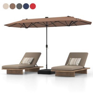 Tangkula 13 FT Patio Umbrella Double-Sided Market Umbrella with 36 Solar-Powered LED Lights Cross Base Included Beige/Grey/Navy/Red/Tan - 1 of 4