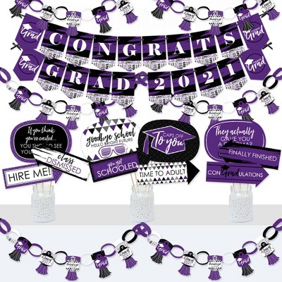 Big Dot of Happiness Purple Grad - Best is Yet to Come - Banner and Photo Booth Decorations - 2021 Purple Grad Party Supplies Kit - Doterrific Bundle