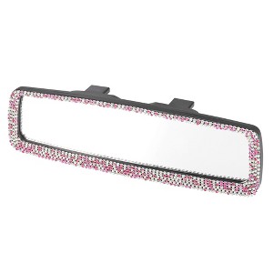 Unique Bargains Universal Bling Rhinestone Car Interior Rear View Mirror Faux Crystal Decor Trim Wide Angle Mirror Adjustable - 1 of 4