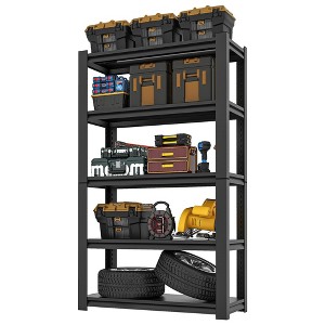 Munora 72"H Heavy Duty Garage Storage Shelving Unit, 5-Tier Adjustable Powder-Coated Metal Rack, 2500 lbs Capacity, Industrial Style,Black - 1 of 4