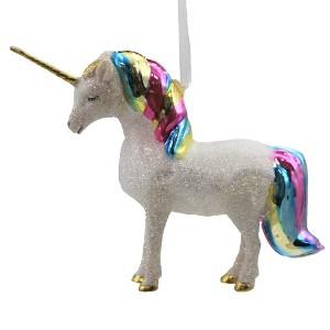 4.0 Inch White Glittered Rainbow Unicorn Ornament Mythical Lgtbq Tree Ornaments - 1 of 3