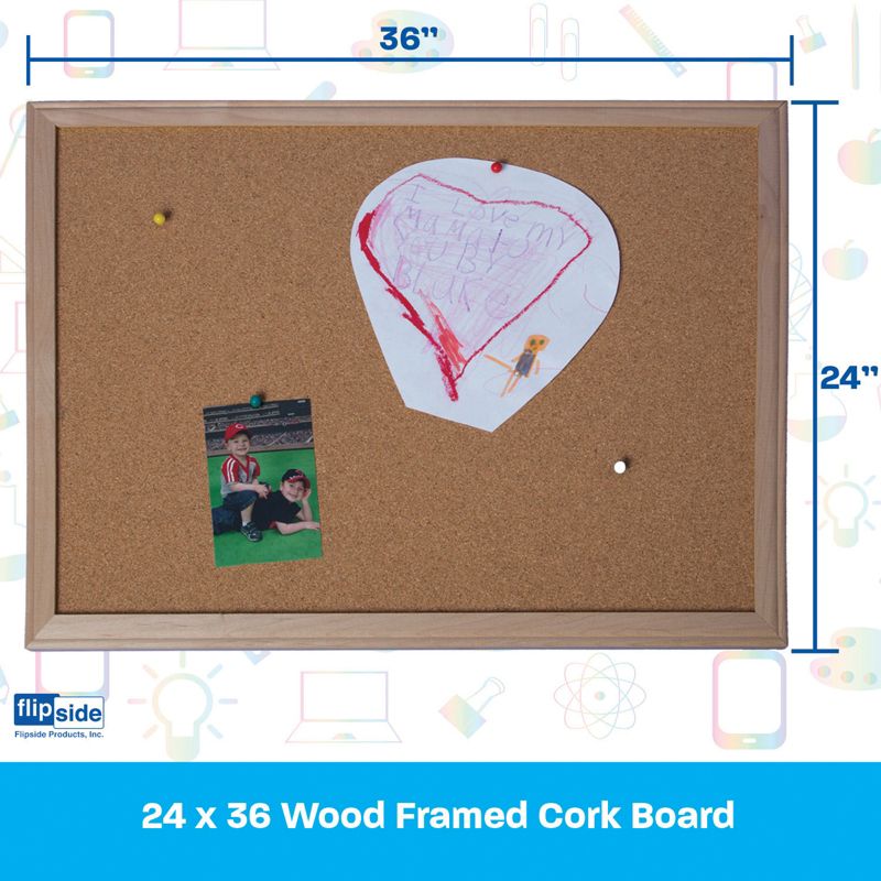 Crestline Products Wood Framed Cork Board, 24" x 36", 3 of 4