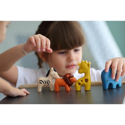 Wild Animals Wooden Figure Set with Organic Pigments