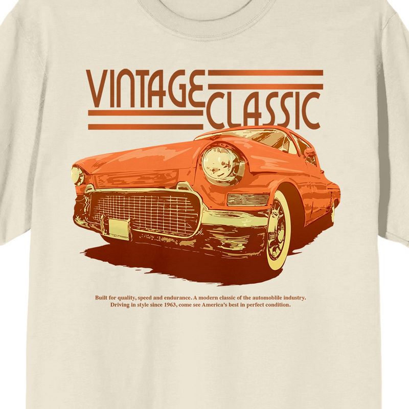 Car Fanatic Orange Vintage Car Front Men's Natural Graphic Tee, 2 of 4