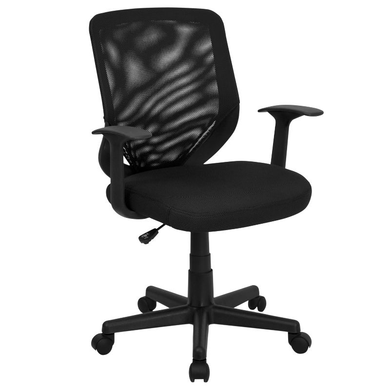Emma and Oliver Mid-Back Black Mesh Tapered Back Swivel Task Office Chair with T-Arms, 1 of 11