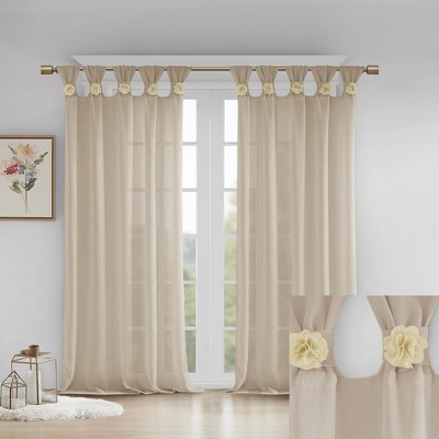MAYEERTY Floral Embellished Cuff Tab Top Solid Curtain Panel(Only 1 Pc Panel)