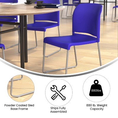 Blue Metal Full-Back Contoured Stacking Chair with Gray Sled Base