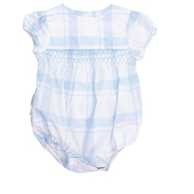 RuffleButts Baby Girls Puff Sleeve Smocked Romper