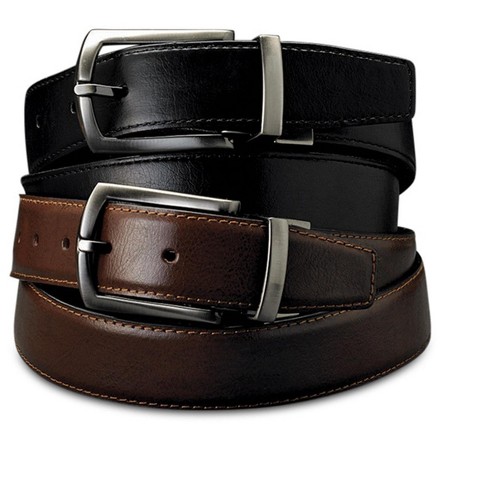 Men's Belt, Reversible Leather Belt ,Dress Belt Genuine Leather Reversible Rotated Buckle with 1.25 inch Wide Strap - Black/Brown
