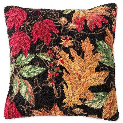 Plow & Hearth Hand-Hooked Wool Fall Leaves Throw Pillow