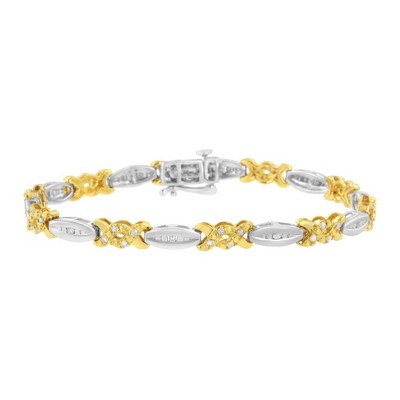 10K Yellow Gold Plated 1/2 Carat Round-cut Diamond X Bracelet in Sterling Silver