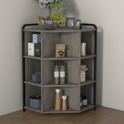 Corner Cabinet Storage with USB Ports & Outlets, Modern Triangle Storage Rack with 9 Cubbies