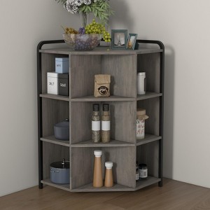 Corner Cabinet Storage with USB Ports & Outlets, Modern Triangle Storage Rack with 9 Cubbies - 1 of 4