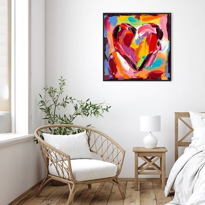 30" x 30" Colorful Abstract Heart Canvas Print with Black Frame