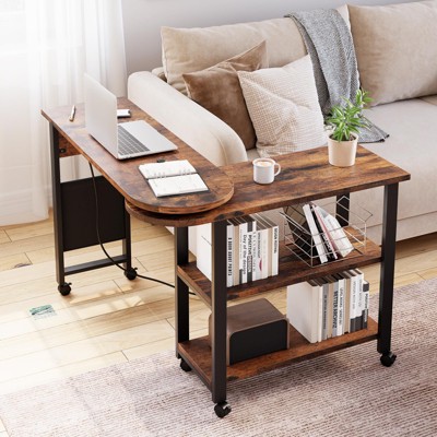 Rotating Side Table 360¡ã End Table with Charging Station Swivel Side Table with Extra Storage Bag