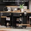 56'' Kitchen Island with Drop Leaf and Power Outlet, Rolling Kitchen Cart with 5 Drawers, Farmhouse Cabinet Island for Dining Room-Coolbibila - 3 of 4