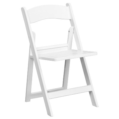 Emma + Oliver 2 Pack White Resin Slatted Folding Chairs