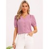 INSPIRE CHIC Women's Short Puff Sleeve V Neck Button Down Dressy Summer Casual Blouses - 4 of 4