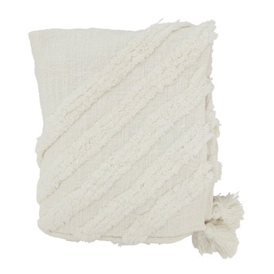Saro Lifestyle Textured Chic Tufted Throw with Tassels, White, 50"x60"