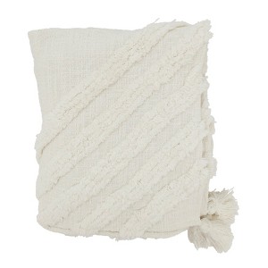 Saro Lifestyle Textured Chic Tufted Throw with Tassels, White, 50"x60" - 1 of 3
