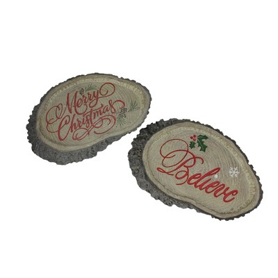 Melrose Set of 2 Gray and Red Tree Trunk Christmas Wall Plaques 12.5"