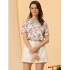 INSPIRE CHIC Women's Chiffon Short Sleeve Ruffled Trim Floral Blouse - 3 of 4