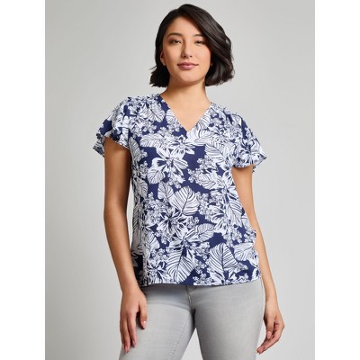 Jones New York Flutter Sleeve V-Neck Blouse