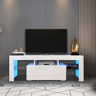 Dolonm LED Modern TV Stand/Table , Media Console, TV Consoles with Storage for Living Room & Bedroom , Black / WhiteColor