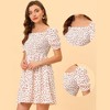 Allegra K Women's Heart Print Ruffled Square Neck A-Line Smocked Short Dress - 2 of 4