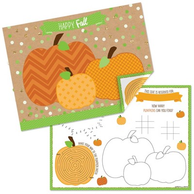 Big Dot of Happiness Pumpkin Patch - Paper Fall, Halloween or Thanksgiving Party Coloring Sheets - Activity Placemats - Set of 16