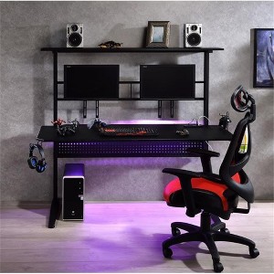 RISOKEYS Gaming Computer Desk Gaming Table with 2 Monitor Holder & with Cup Holder Headphone Hook for Bedroom Small Space Upgrade - 1 of 4