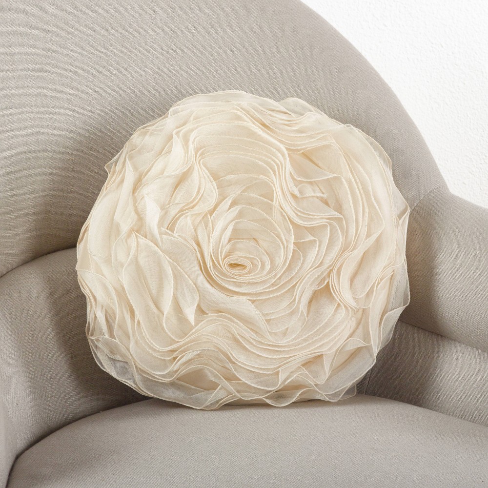 Photos - Pillow 13"x13" Rose Design Poly Filled Square Throw  Champagne - Saro Lifes