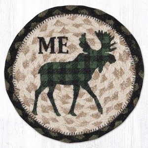 Earth Rugs Green Plaid Moose ME Round 7" Coaster – Cabin, Lodge & Woodland Style - 1 of 3