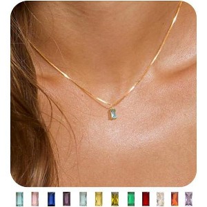 Emerald Birthstone Necklace, 14K Gold Plated Dainty Pendant for Women & Mothers, Green Cubic Zirconia Birthday Gift Jewelry - 1 of 4