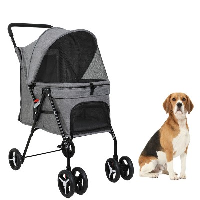 FDW Pet Stroller 4 Wheels Foldable Dog Stroller Portable Cat Stroller With Mesh Window For Small Medium Cats & Dogs