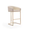 Set of 3 Louvre Upholstered Stainless Steel Barstools Cream: Faux Leather, High, Gold Base - Manhattan Comfort - 3 of 4
