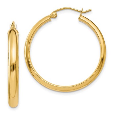 Black Bow Jewelry 3.75mm x 30mm Polished 14k Yellow Gold Domed Round Tube Hoop Earrings