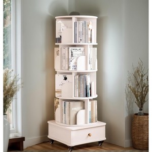 Rotating Bookshelf, 360 Degree Display 5 Tier Corner Bookshelf with Drawer - 1 of 4