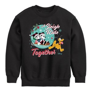 Boys' - Disney - Mickey, Minnie, & Pluto Sleigh Ride Together Christmas Graphic Long Sleeve Fleece Sweatshirt - 1 of 4