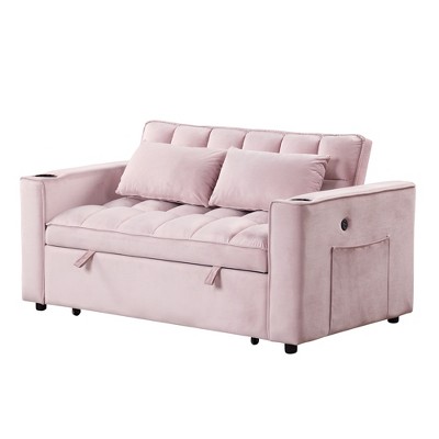 58" Velvet Convertible 4-in-1 2-Seater Sofa Bed with Cup Holder and USB Port