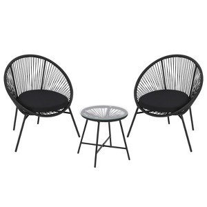 3 Pieces Patio Bistro Set Outdoor Acapulco Chair with Glass Top Coffee Table, Wicker Furniture Sets, Durable Steel Frame Patio Conversation Set - 1 of 4