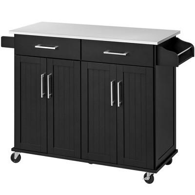 Kitchen Cart with Stainless Steel Tabletop, Black Kitchen Island on Wheels  NEW