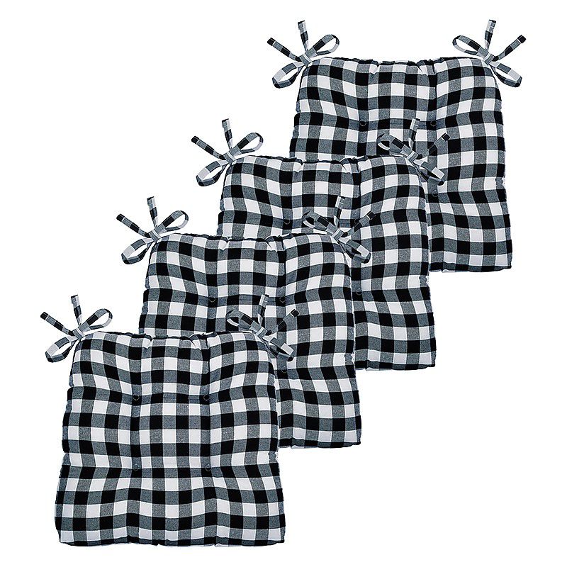 Kate Aurora Country Living Gingham Plaid Checkered Country Farmhouse Chair Cushion Pads, 1 of 4