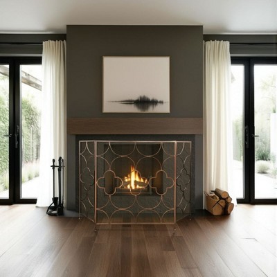 Royal Hampton Quatrefoil Design Fireplace Screen, 3 Panel Metal, 50 Inch