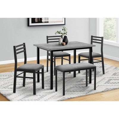 Monarch Specialties Dining Set 5pcs Set 40 inch Rectangular Kitchen Small Black Metal Grey Laminate Grey Fabric Contemporary Modern