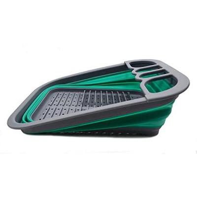 Dark Grey and Bluish-Green Foldable Plastic Dish Drainer