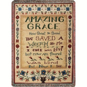 Manual Woodworkers and Weavers Amazing Grace Tapestry Throw Blanket 50"x60" with Fringe, Cotton, Inspirational Christian Home Accent - 1 of 3