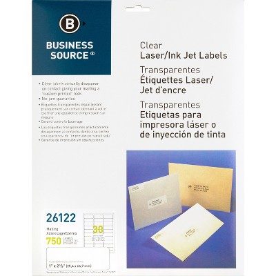 Business Source Mailing Labels Laser 1"x2-3/4" 750/PK Clear 26122